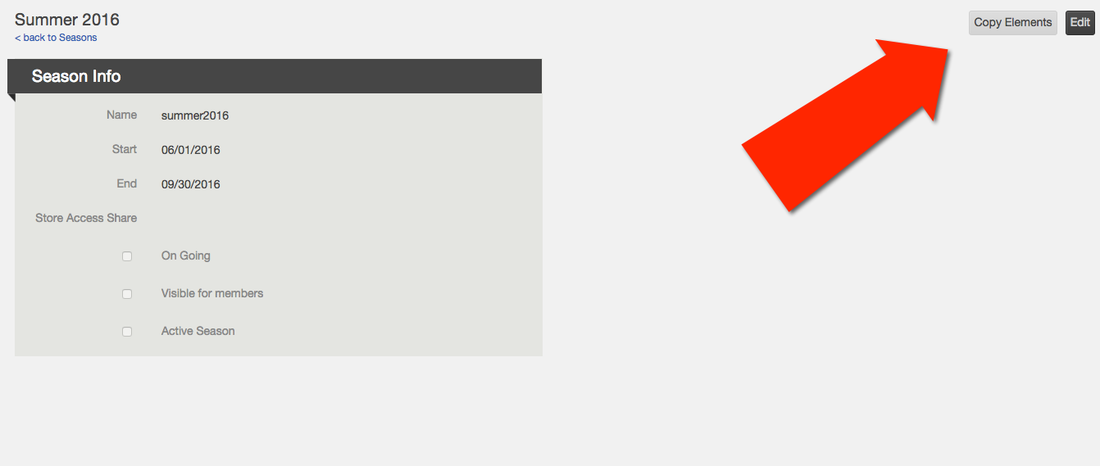 Season Management page with the Copy Elements control