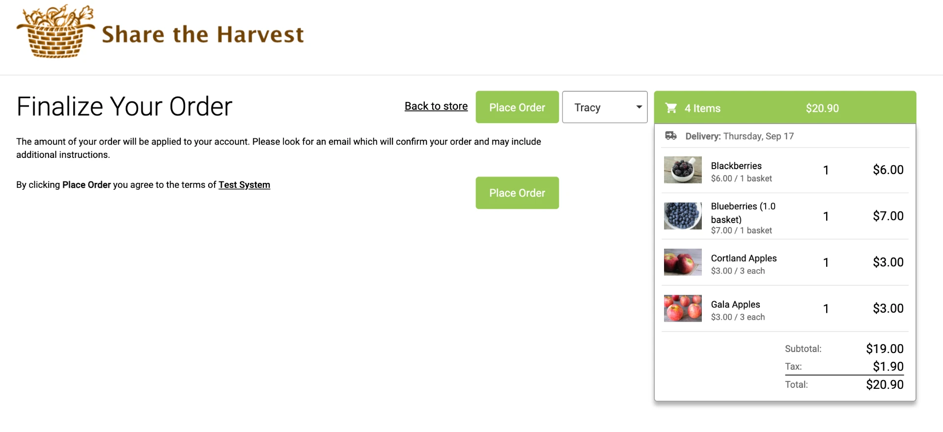 Finalize Your Order page with order summary