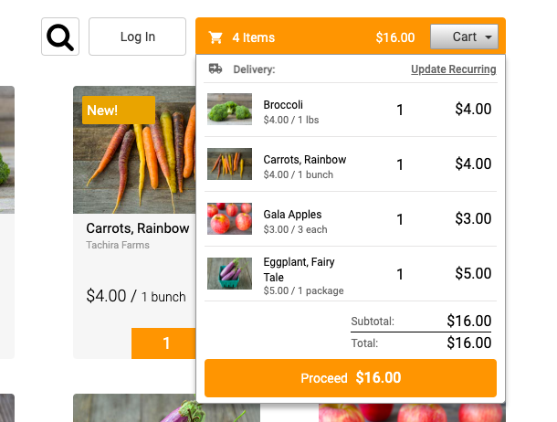 Webstore shopping cart preview