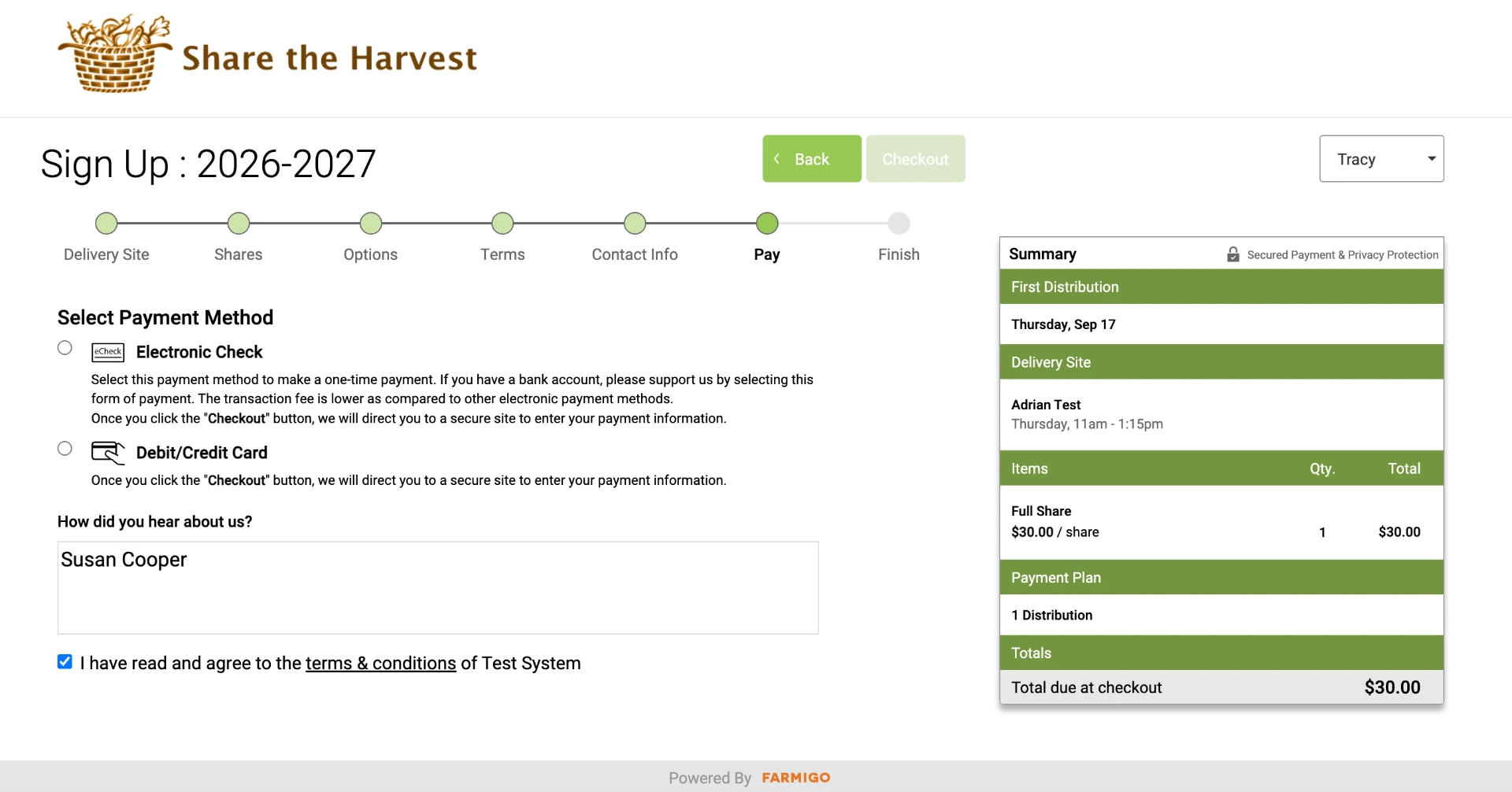 Sign up comment field shown beneath the payment method in the last step of signup