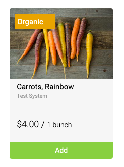 Webstore item label example showing Organic carrots