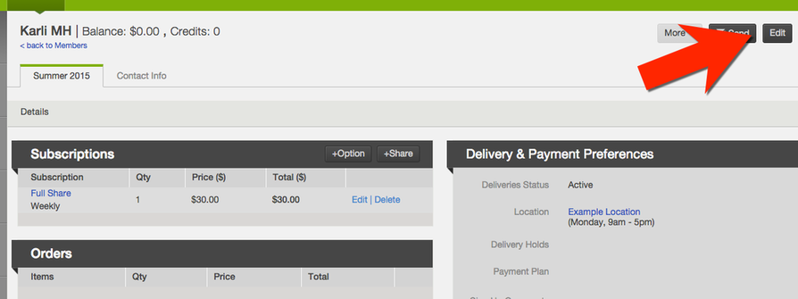 Member account with the Edit button highlighted