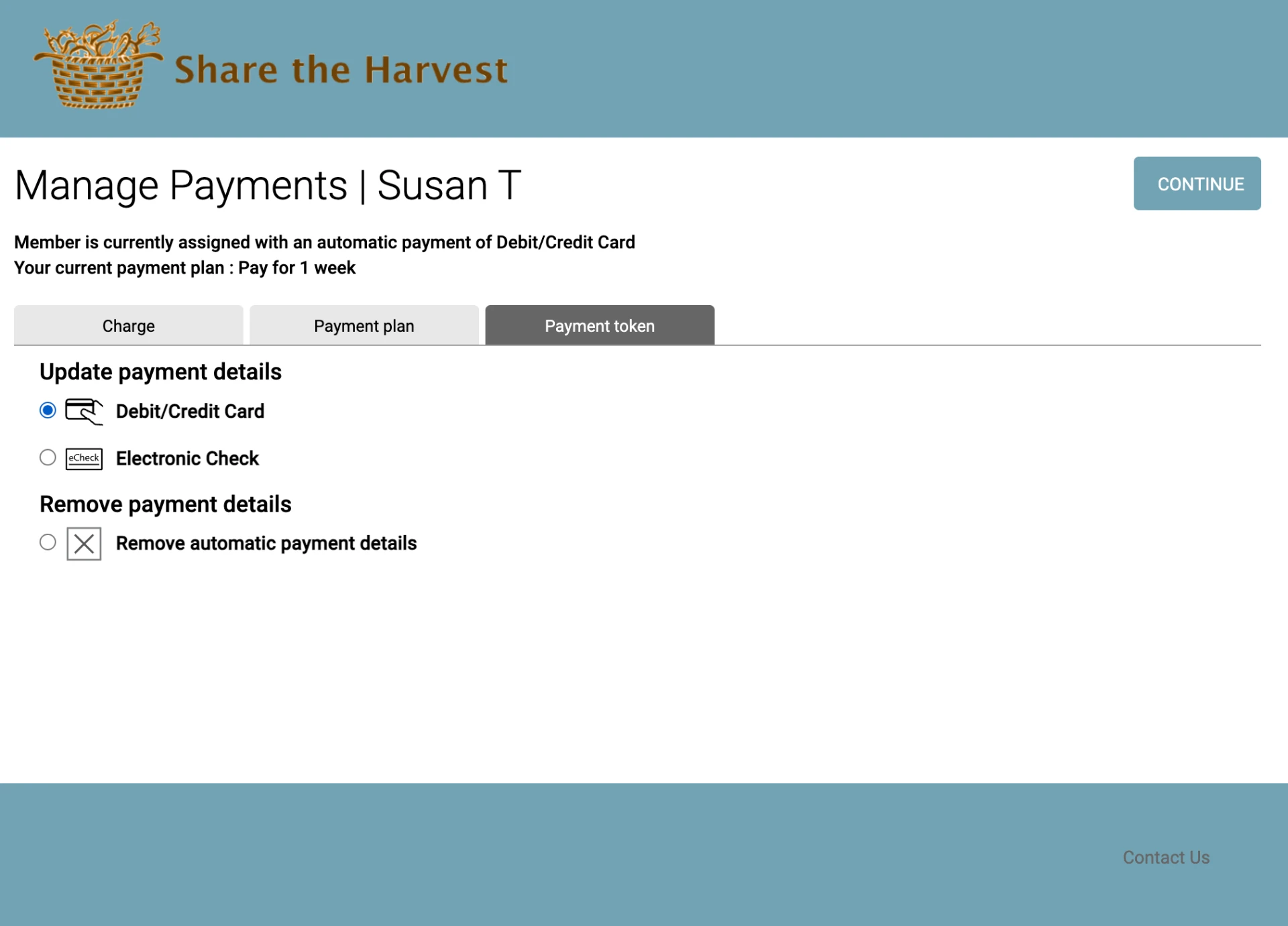 Manage Payments window showing options to add or replace payment details with Debit/Credit Card selected