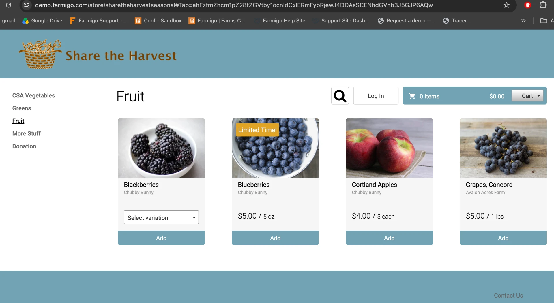 Fruit category page with direct link in browser address bar