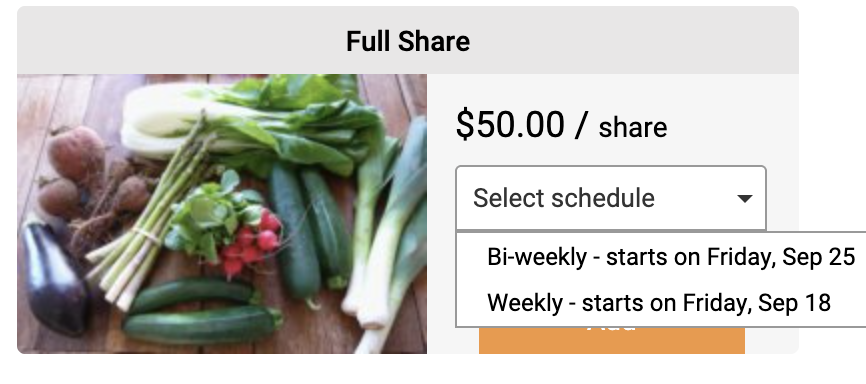 Member view of a Full Share listing with price per share and schedule selection