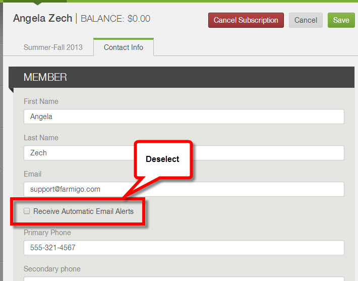 Deselect Receive Automatic Email Alerts