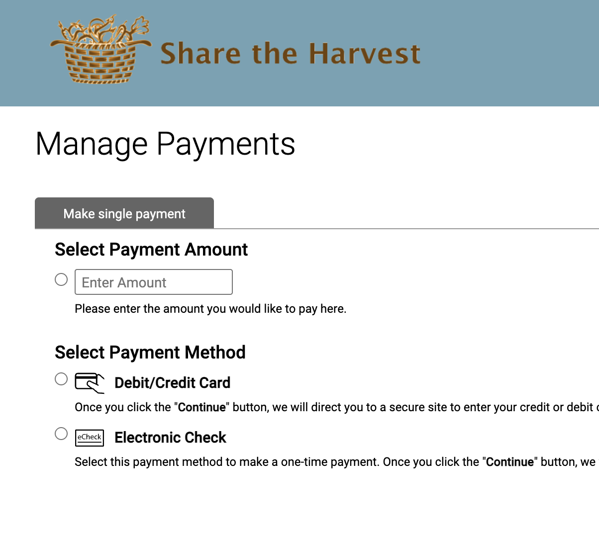 Manage Payments page