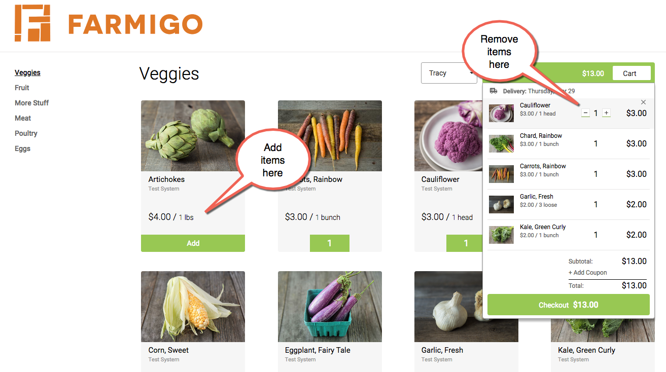 Web store shopping cart where a member edits the prefilled contents of their box