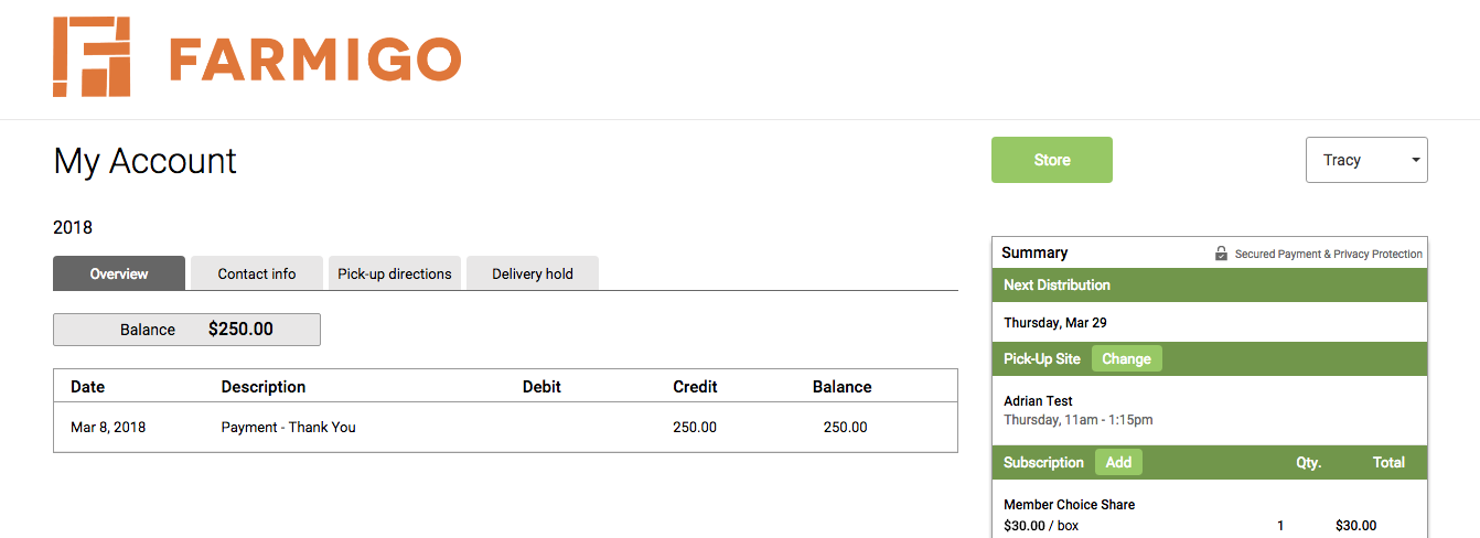 Member account view with the link to open the web store