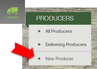 Logistics sidebar menu with the Producer section and the + New Producer button