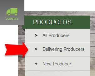 Delivering Producers list in the dashboard showing producers assigned to upcoming deliveries