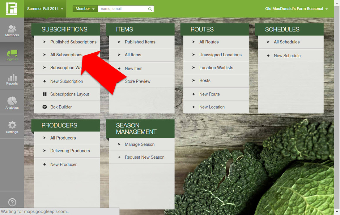 All Subscriptions navigation in the dashboard