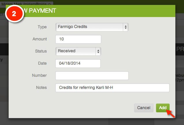 Farmigo Credit balance shown in the member account