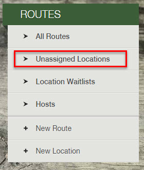 Unassigned Locations option in the Routes manager menu