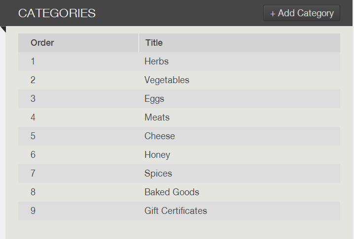 Store categories list with Add Category button