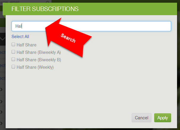 Filter selection prompt with search box and Apply button