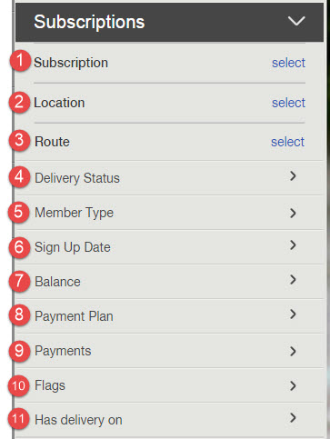 Subscriptions header filters on the Members page