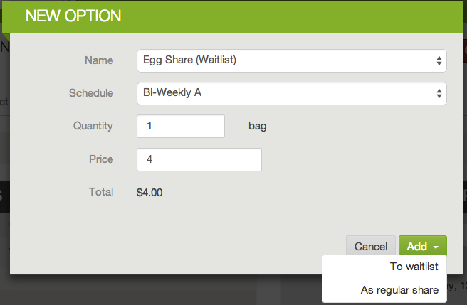 Dashboard member subscription with the Add to waitlist option