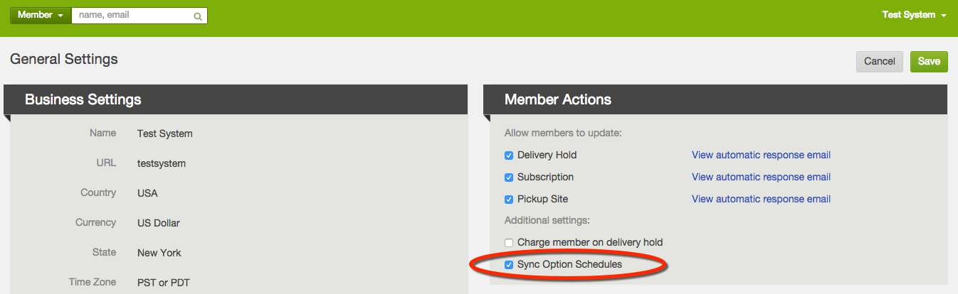 Member Actions settings with the sync option schedules checkbox selected