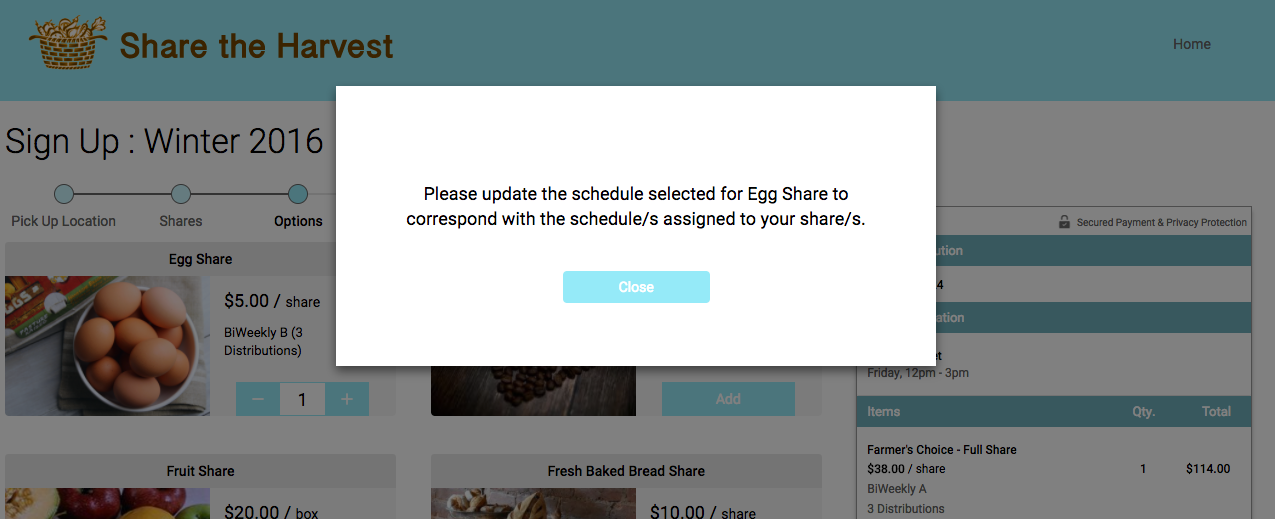 Prompt asking the member to choose options on the same schedule as their share