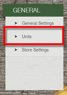 Units option under the General section of Settings