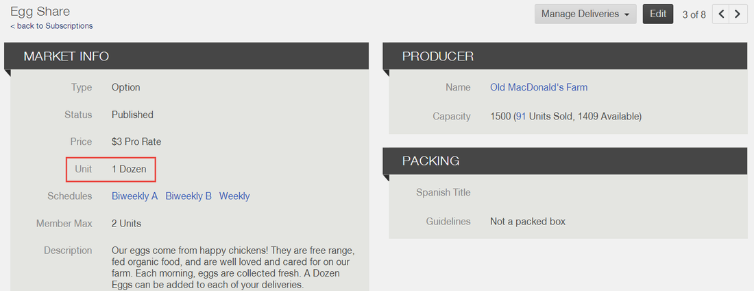 Unit field on the share, option, or item page