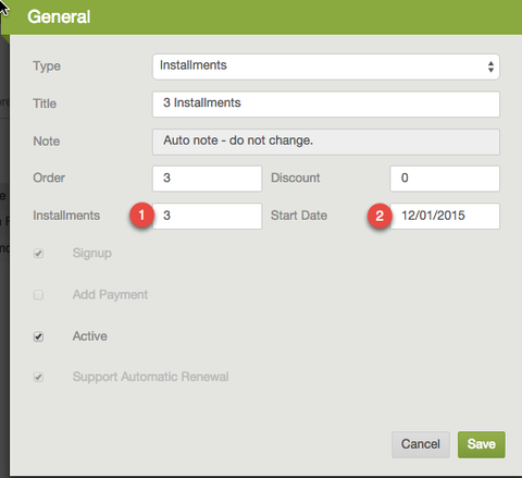 Installment plan special fields