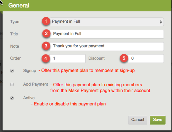 Payment plan edit fields