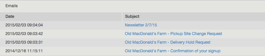 Emails tab of a member account