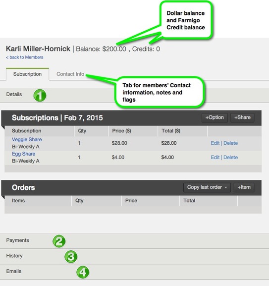 Top of a member account page showing balance, store order credits, and icons