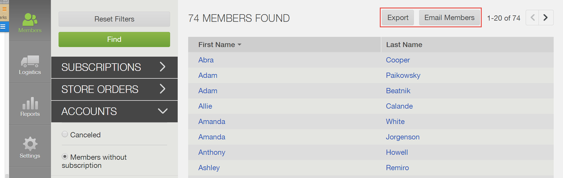Exporting and emailing filtered member accounts