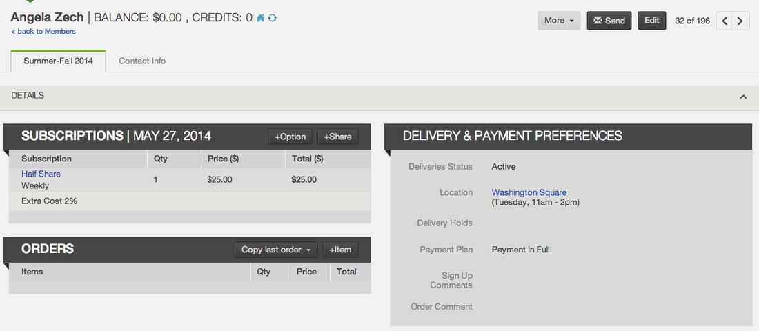 Subscribed members list showing the payment token icon beside member names and the More menu
