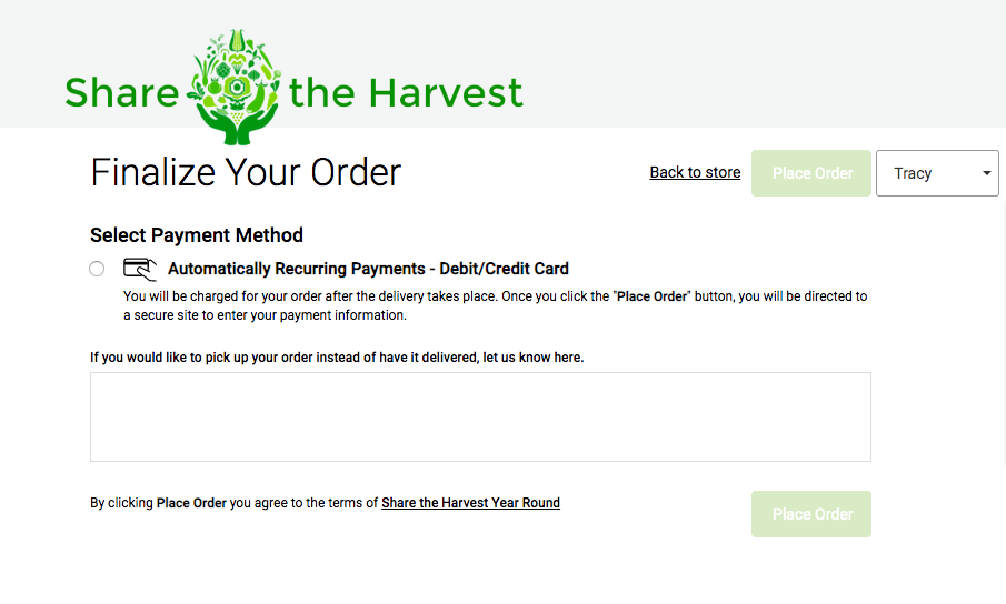 Store checkout screen showing the terms and conditions link